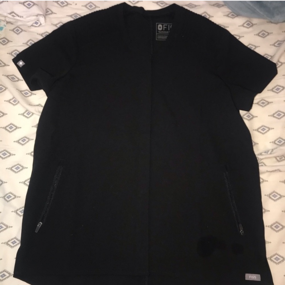 *RARE* Figs Limbe Collarless Moto Scrub Top Black